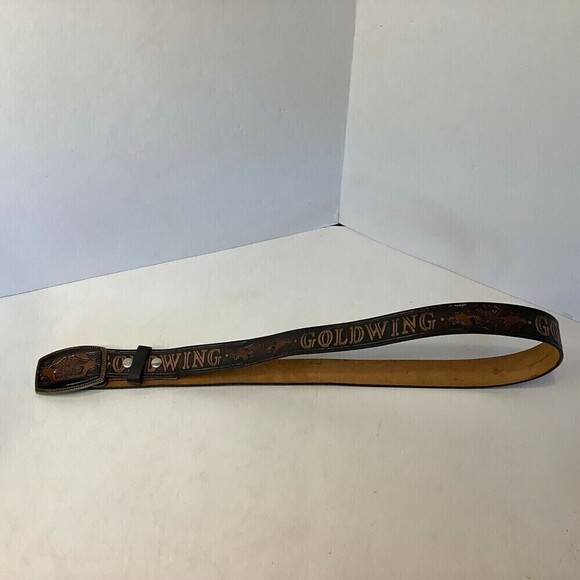 Vintage Gold Wing Leather Belt w/Buckle BB-317 Alumaline 4108 45" - Picture 4 of 6